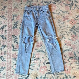 American Eagle Outfitters Ripped Light Blue Straight Leg Jeans